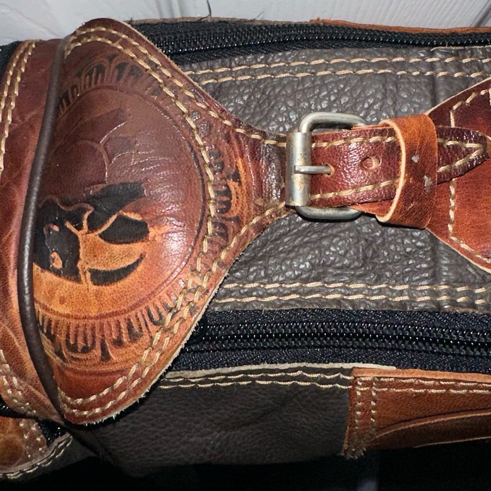 East/West Leather Barrel Bag w/ Elephant Motif - Picture 4 of 9